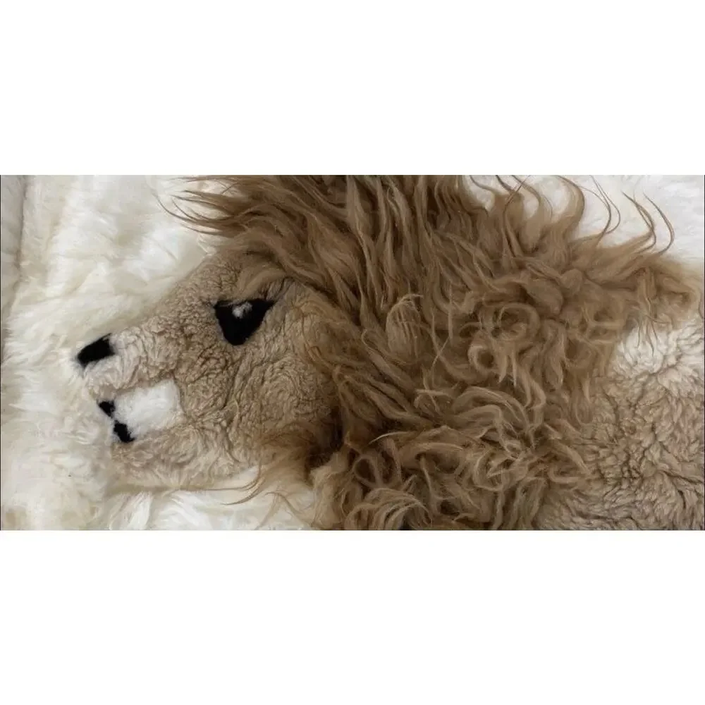 Mexican Mexico 100% Alpaca Fur Tapestry Rug 43x30 Lion Vintage Hole